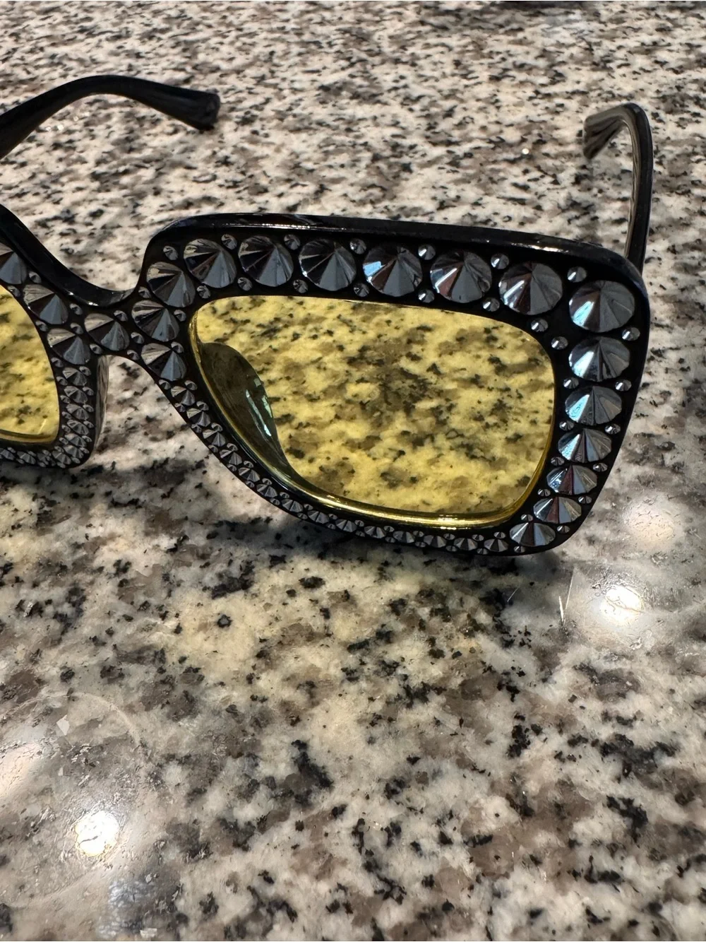 Embellished Oversized Square Sunglasses - Yellow Lenses